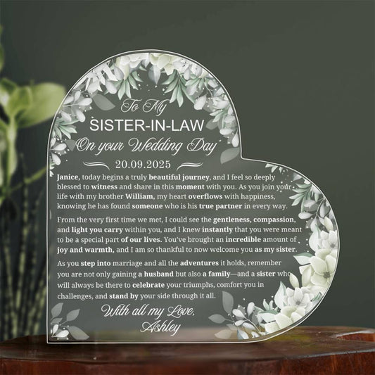 Sister-in-Law Wedding Gift Personalized Acrylic Plaque