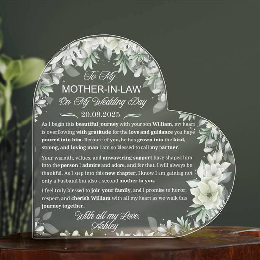 To My Mother in Law on My Wedding Day Personalized Acrylic Plaque