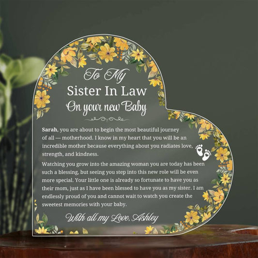 To My Sister-in-Law on Your New Baby Personalized Acrylic Plaque
