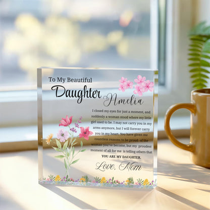 Personalized Daughter Gift Floral Acrylic Plaque – Gift from Mom – view 3