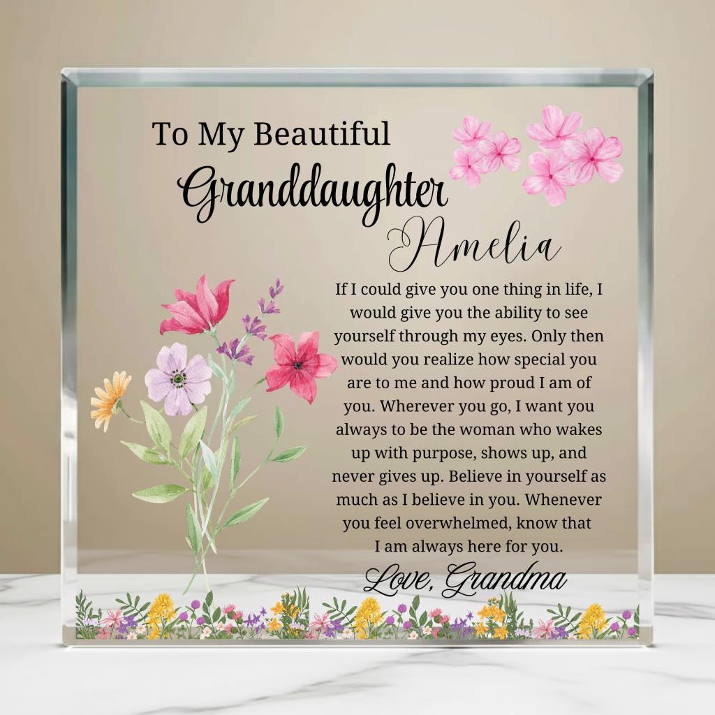 Granddaughter Personalized Gift Floral Acrylic Plaque – Christmas Gift – view 4