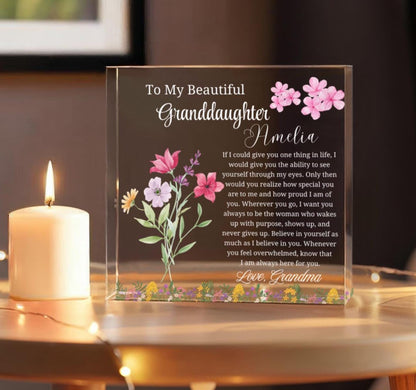 Granddaughter Personalized Gift Floral Acrylic Plaque – Christmas Gift – view 3