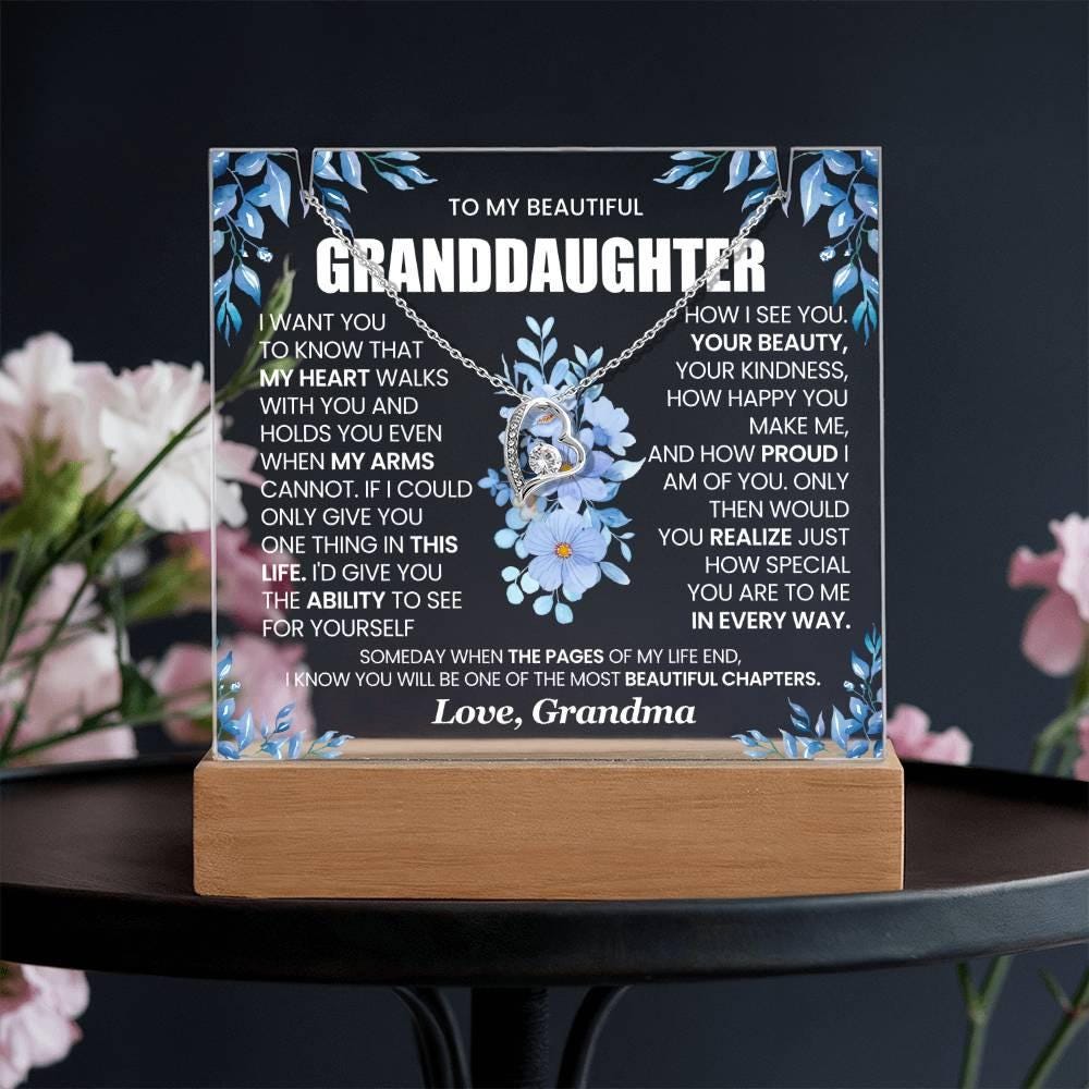 Granddaughter Gift Bundle Acrylic Plaque with forever Love necklace – view 2