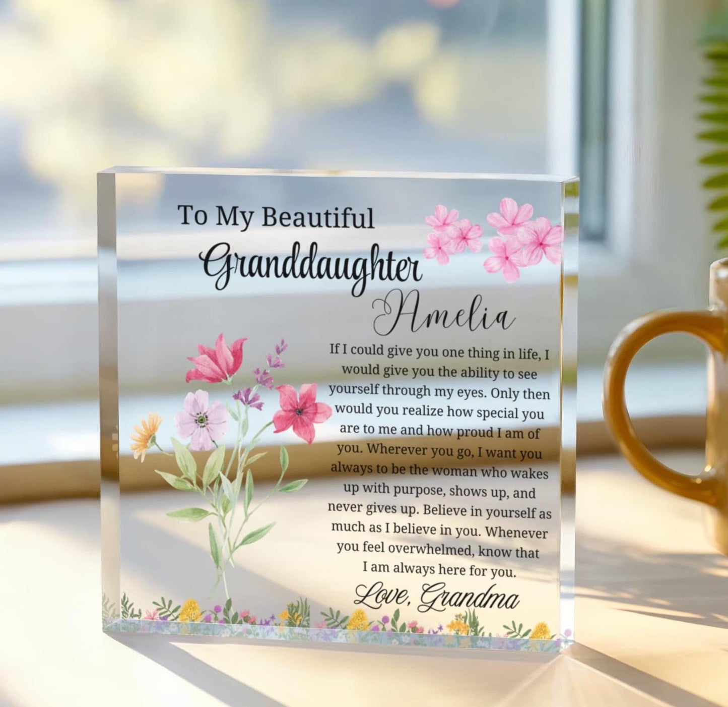 Granddaughter Personalized Gift Floral Acrylic Plaque – Christmas Gift