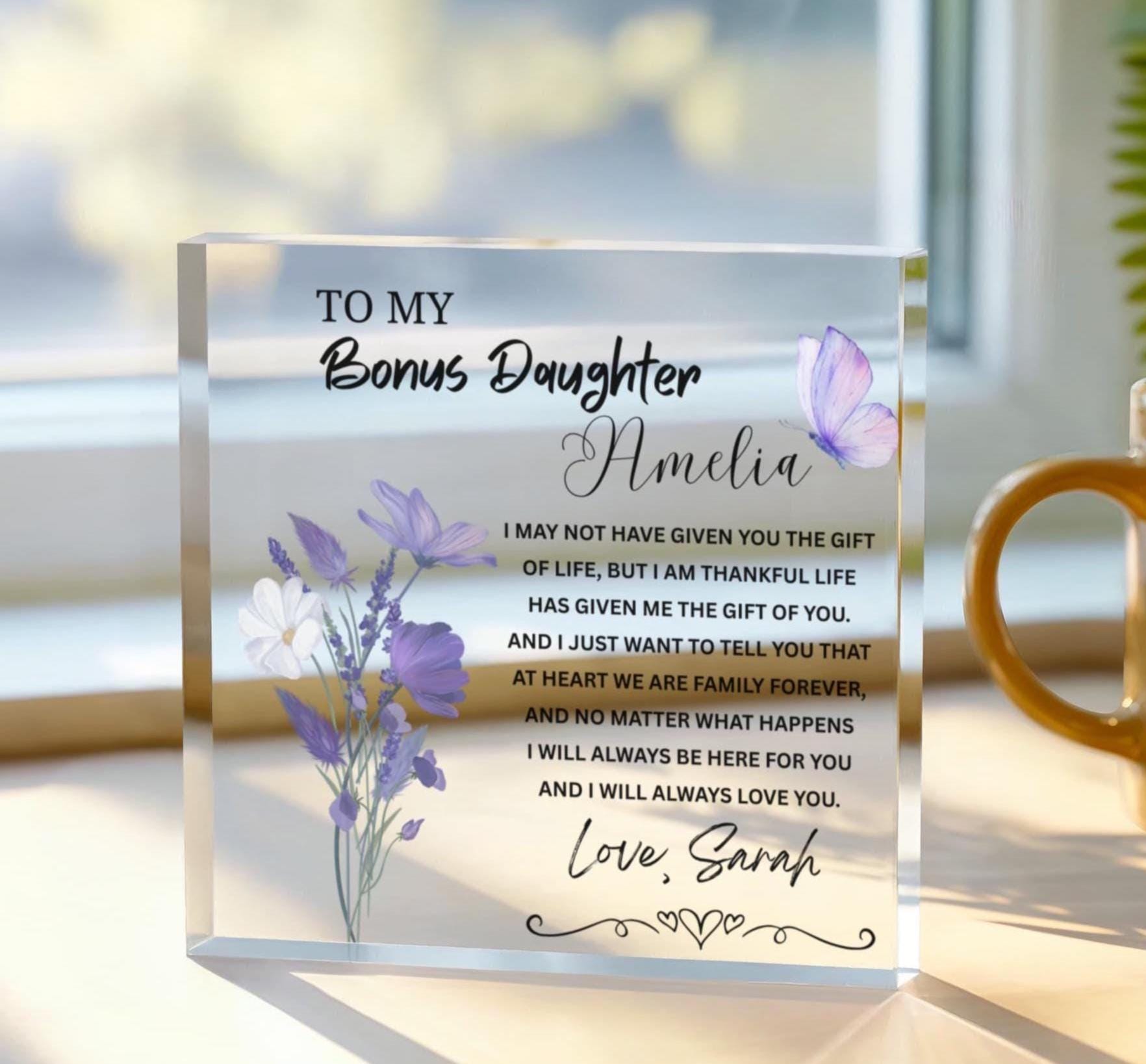 Bonus Daughter Gift Personalized Acrylic Sign – Gift from Stepmom
