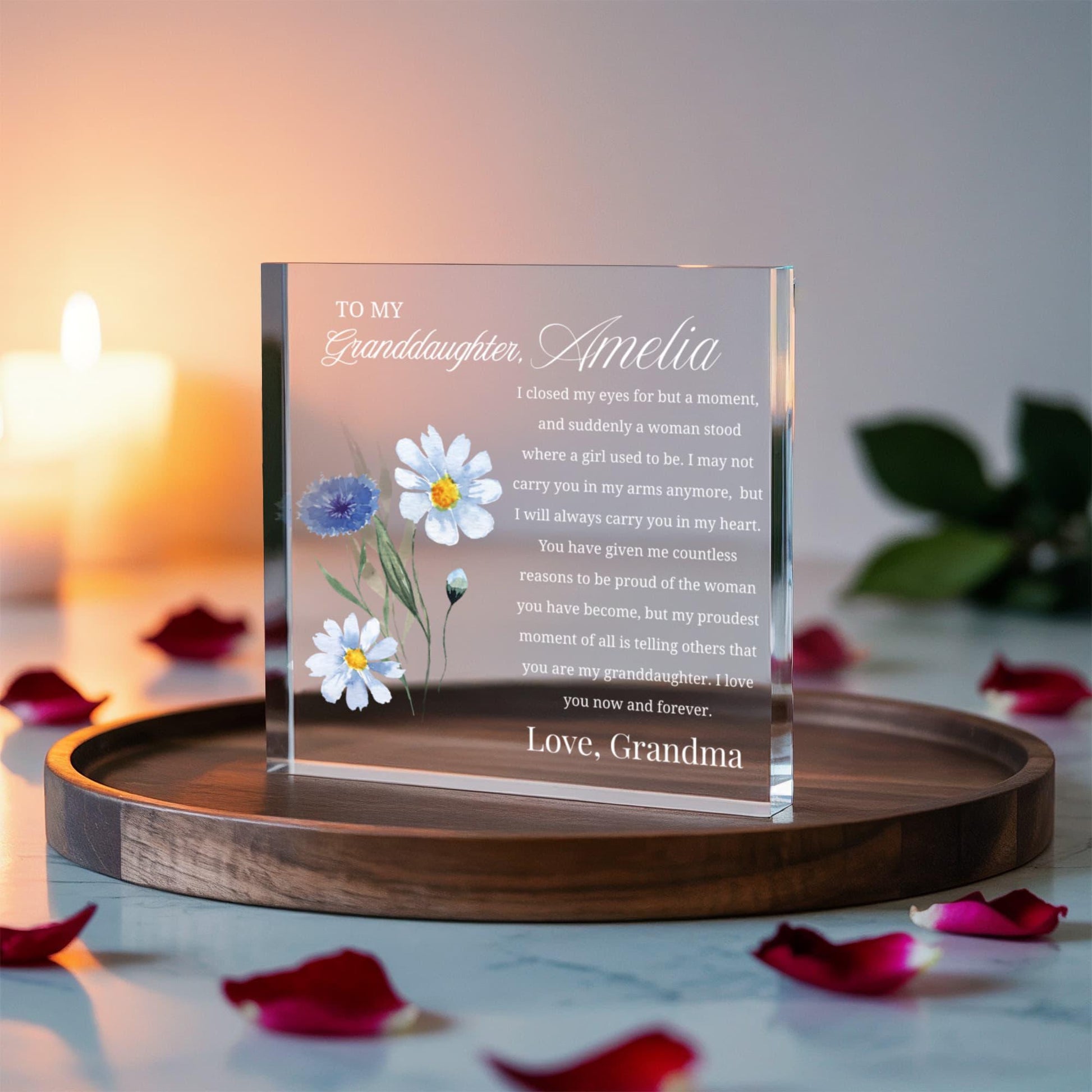 To My Granddaughter Personalized Floral Acrylic Plaque – view 4