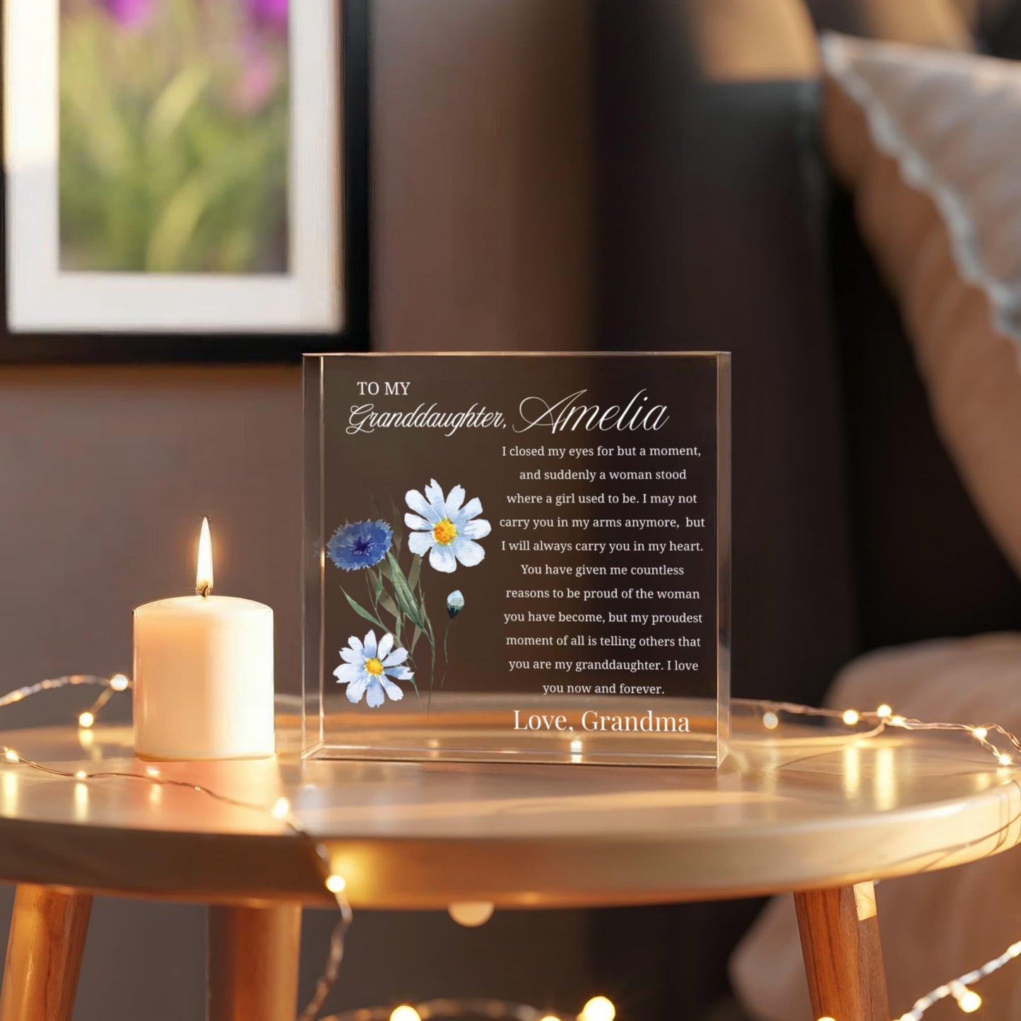 To My Granddaughter Personalized Floral Acrylic Plaque – view 3