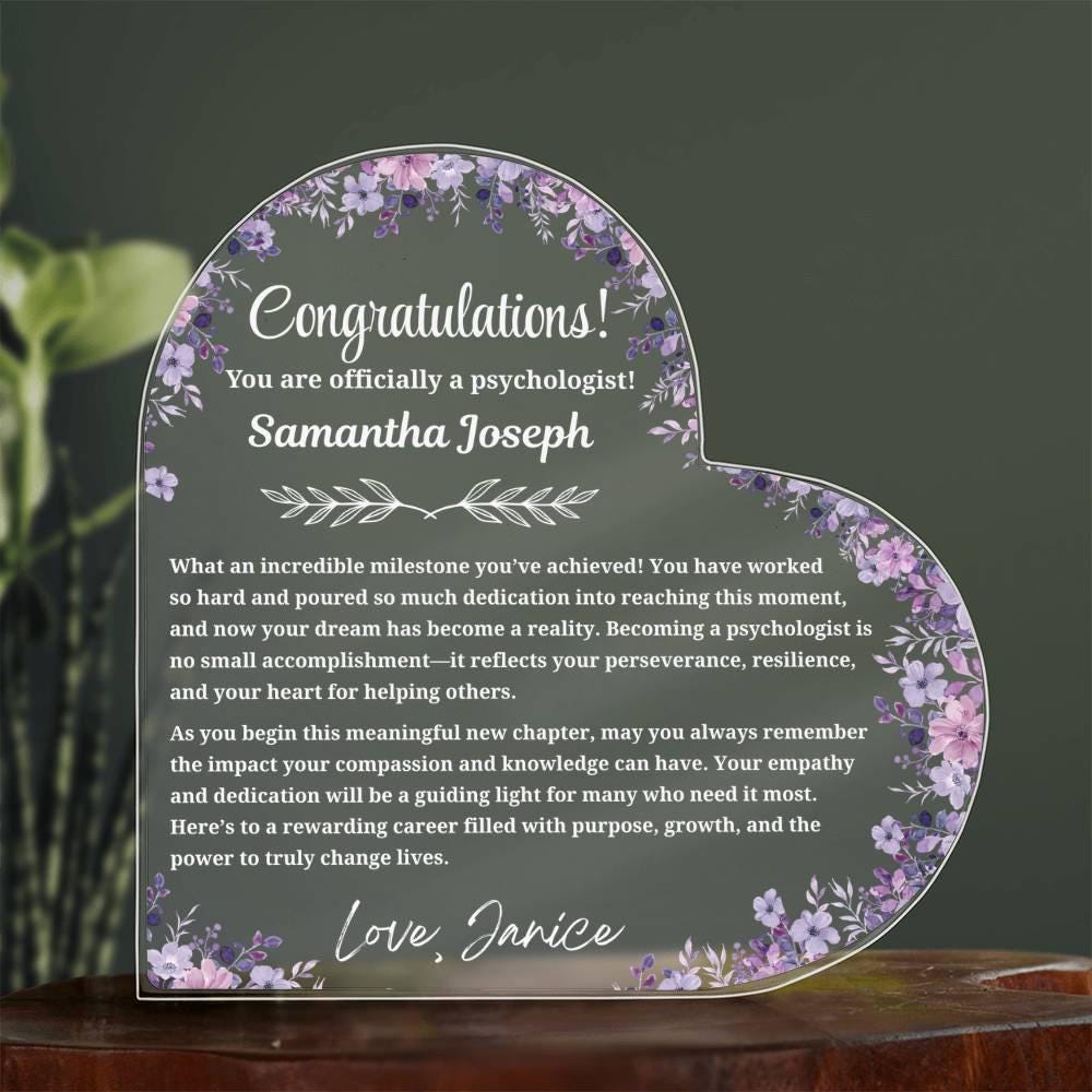 New Psychologist Gift Personalized Heart Acrylic Plaque