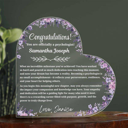 New Psychologist Gift Personalized Heart Acrylic Plaque