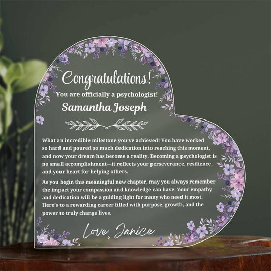 New Psychologist Gift Personalized Heart Acrylic Plaque
