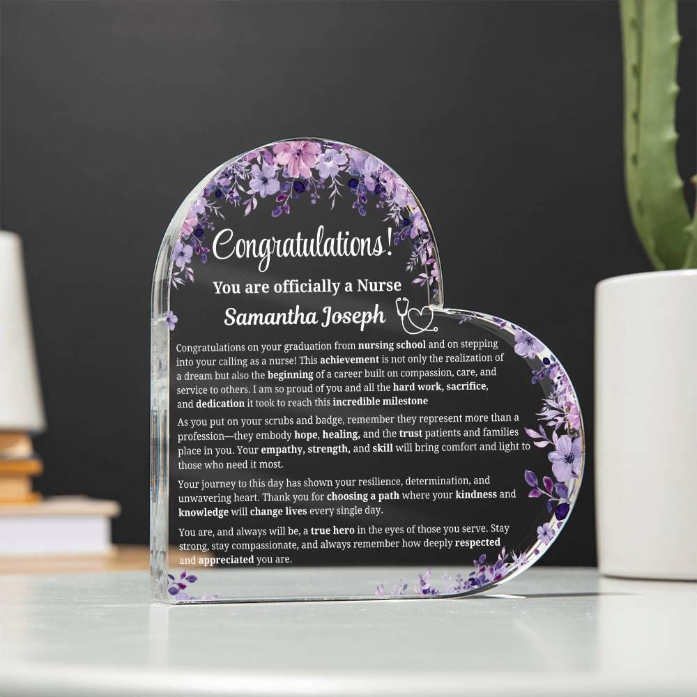 New Nurse Gift Personalized Heart Acrylic Plaque – RN Graduation Gift – view 2