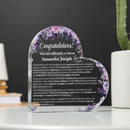 New Nurse Gift Personalized Heart Acrylic Plaque – RN Graduation Gift – view 2