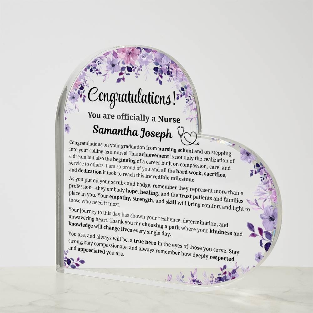 New Nurse Gift Personalized Heart Acrylic Plaque – RN Graduation Gift – view 4