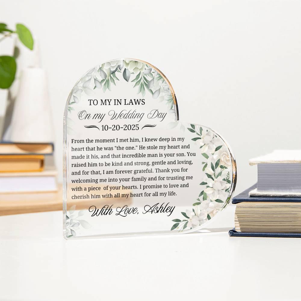 To My In Laws Wedding Gift Personalized Heart Acrylic Plaque – view 3