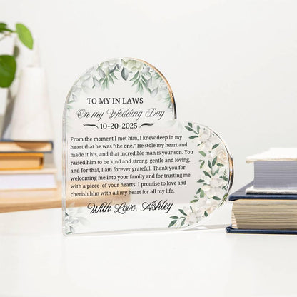 To My In Laws Wedding Gift Personalized Heart Acrylic Plaque – view 3