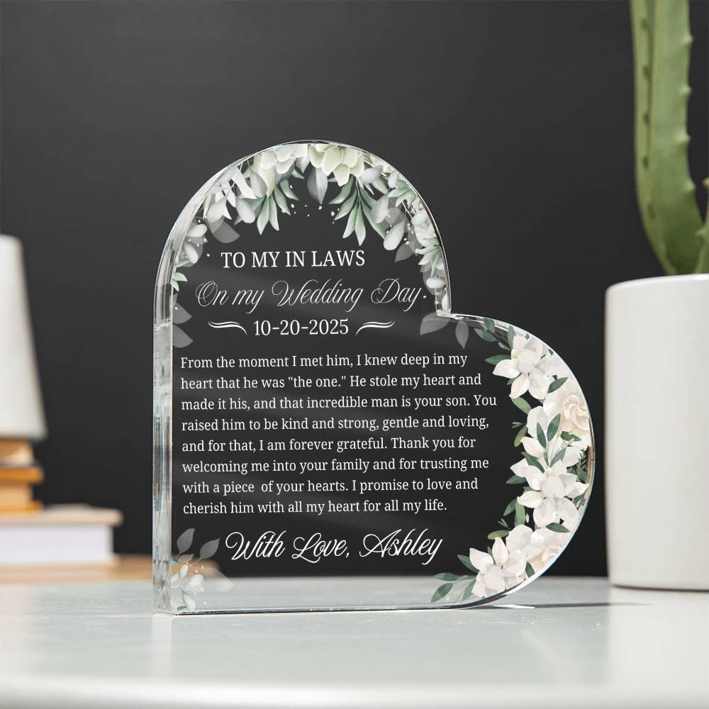 To My In Laws Wedding Gift Personalized Heart Acrylic Plaque – view 2