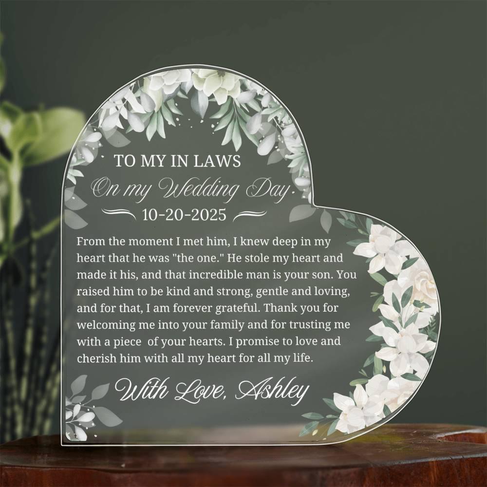 To My In Laws Wedding Gift Personalized Heart Acrylic Plaque