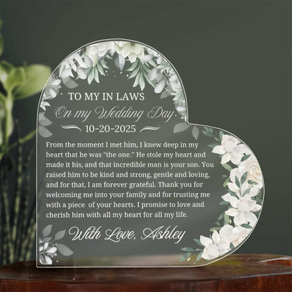 To My In Laws Wedding Gift Personalized Heart Acrylic Plaque