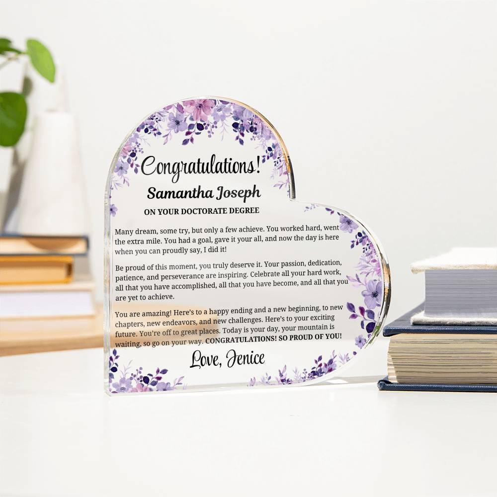 Doctorate Graduation Gift Personalized Heart Acrylic Plaque – view 5