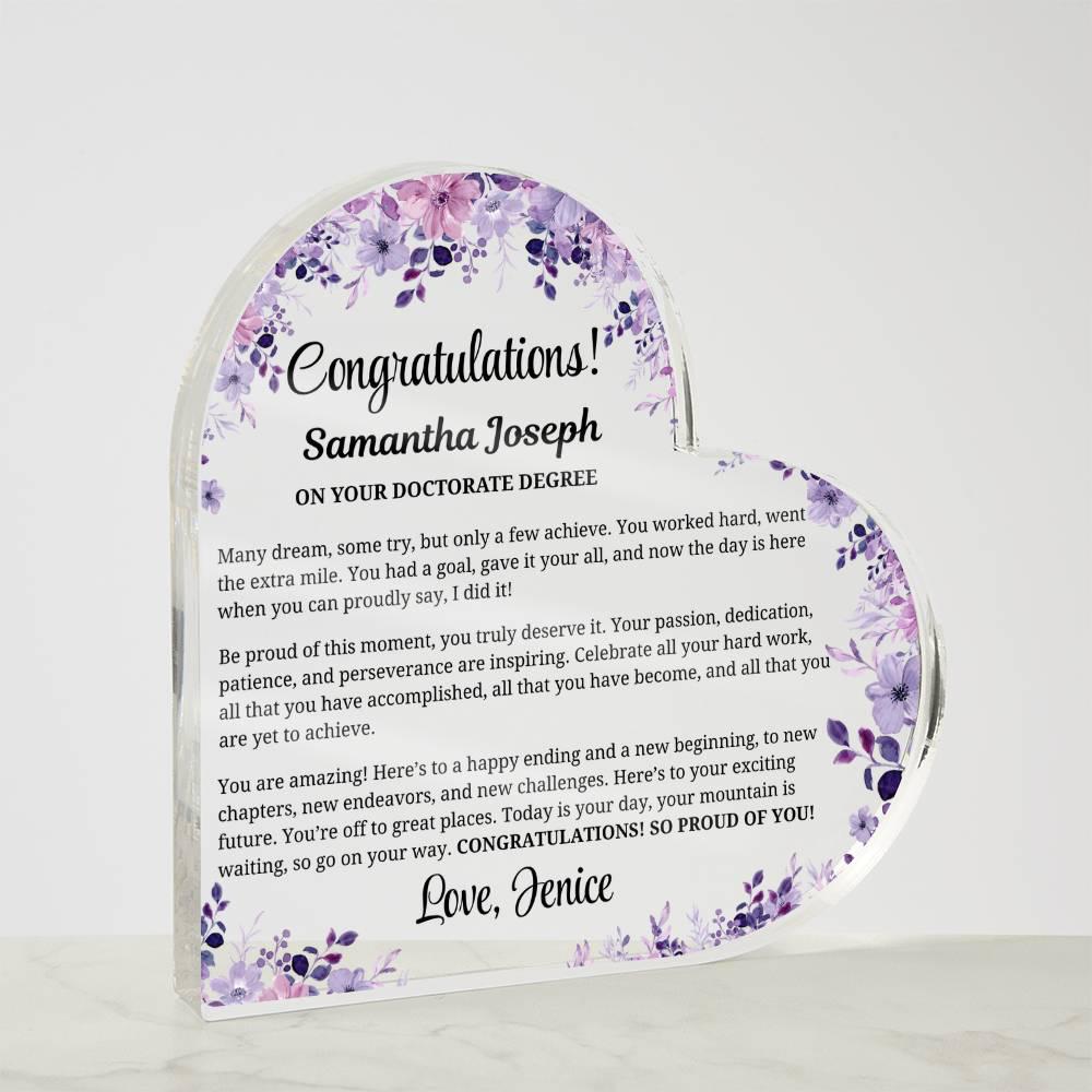 Doctorate Graduation Gift Personalized Heart Acrylic Plaque – view 4