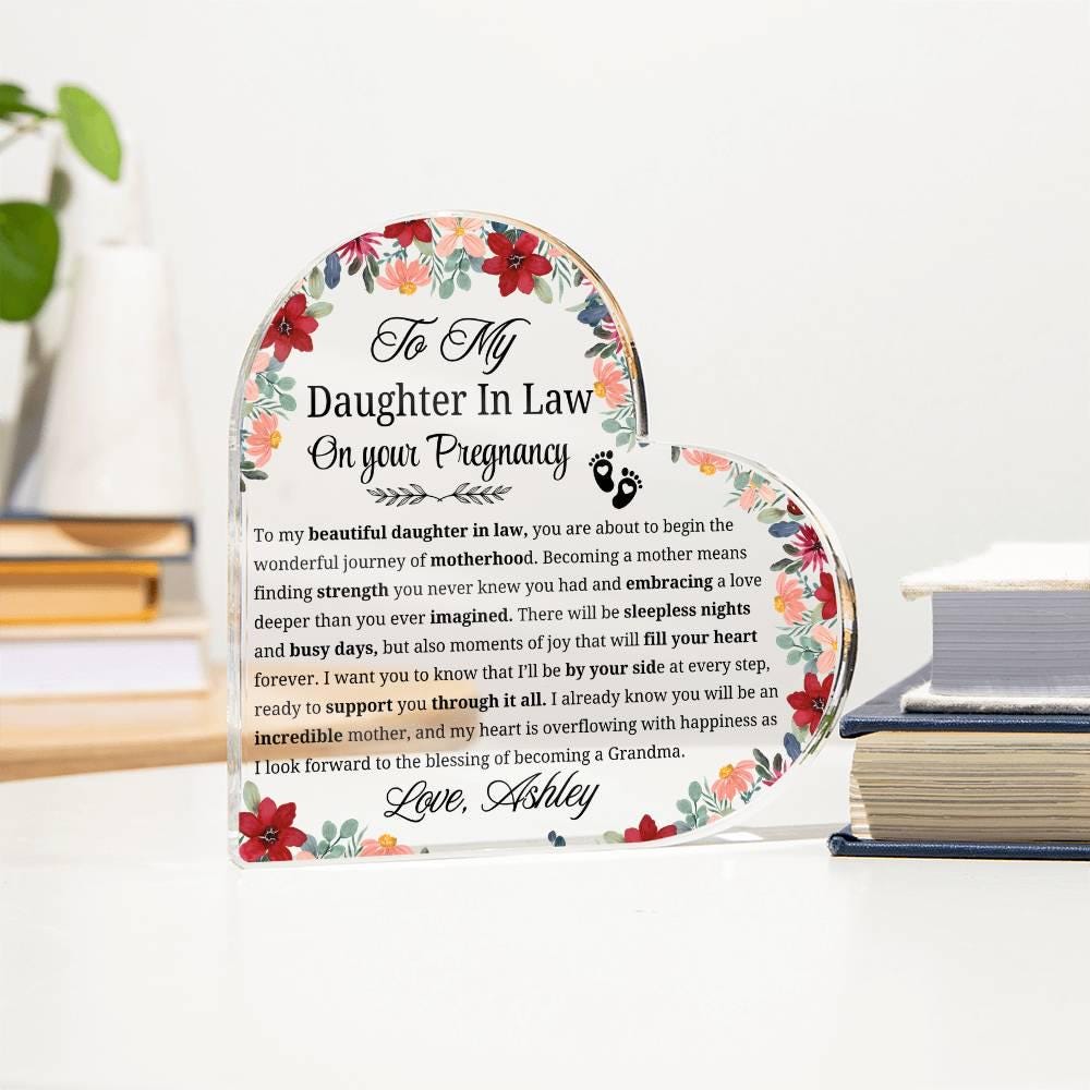 Daughter in Law Pregnancy Gift Personalized Heart Acrylic Plaque – view 3
