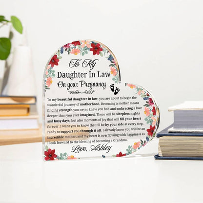 Daughter in Law Pregnancy Gift Personalized Heart Acrylic Plaque – view 3