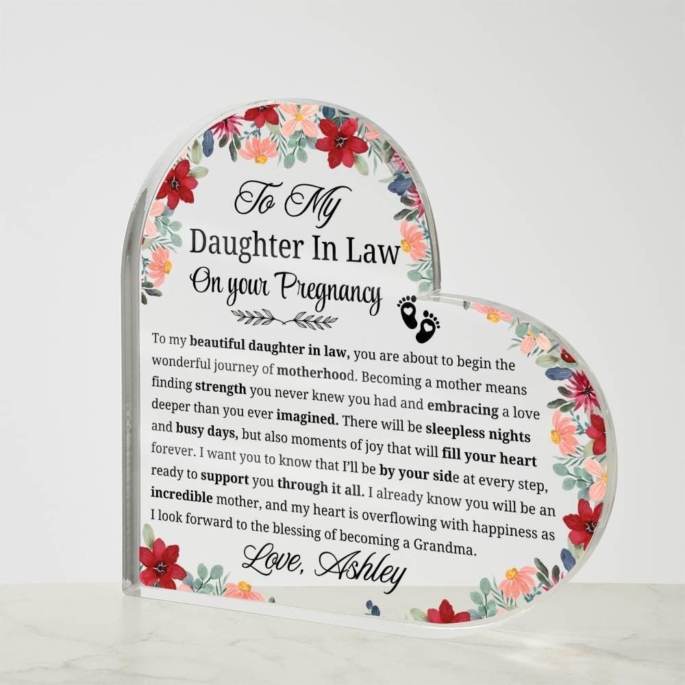 Daughter in Law Pregnancy Gift Personalized Heart Acrylic Plaque – view 5