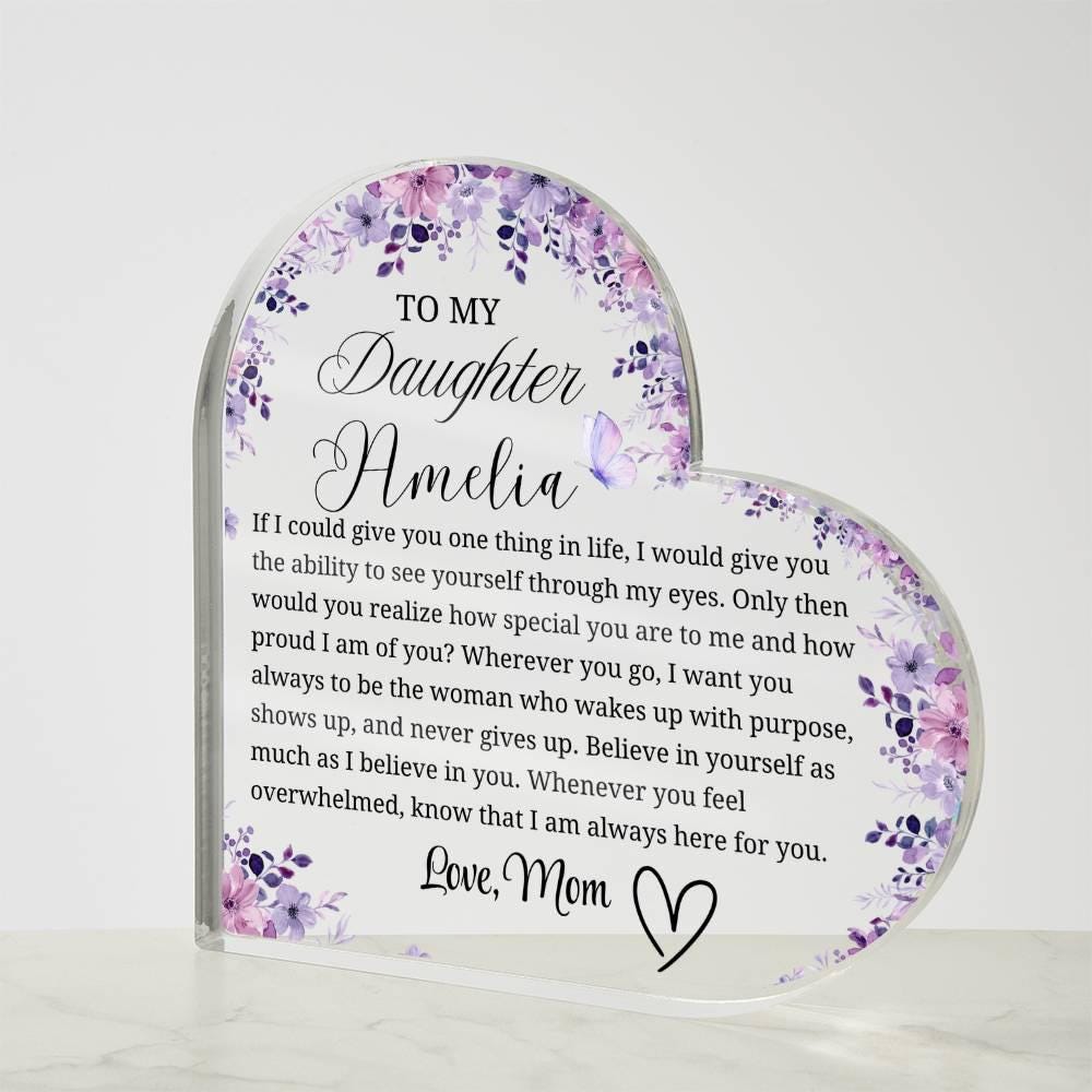 To My Daughter Personalized Heart Acrylic Plaque – Gift from Mom – view 4
