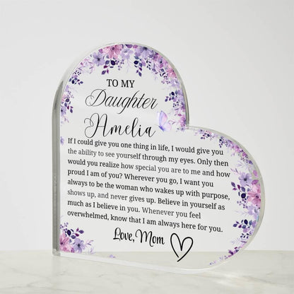 To My Daughter Personalized Heart Acrylic Plaque – Gift from Mom – view 4