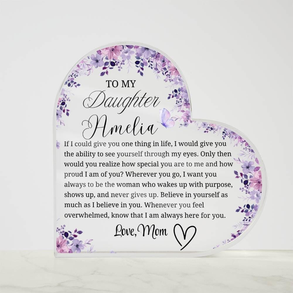 To My Daughter Personalized Heart Acrylic Plaque – Gift from Mom – view 5