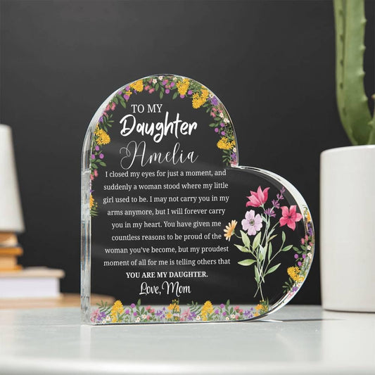 Personalized Daughter Gift Heart Acrylic Plaque – Gift from Mom – view 2