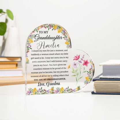 Personalized Granddaughter Gift Heart Acrylic Plaque – Birthday Gift – view 3