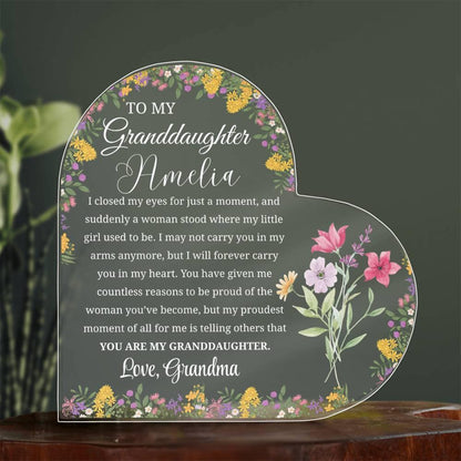 Personalized Granddaughter Gift Heart Acrylic Plaque – Birthday Gift