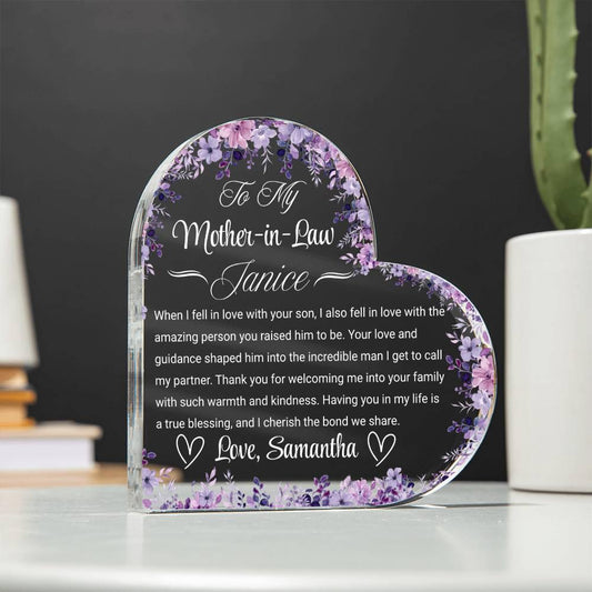 To My Mother in Law Personalized Heart Acrylic Plaque – view 2
