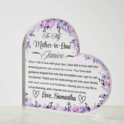 To My Mother in Law Personalized Heart Acrylic Plaque – view 5