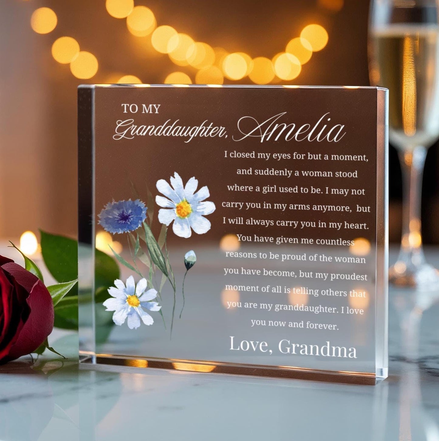 To My Granddaughter Personalized Floral Acrylic Plaque
