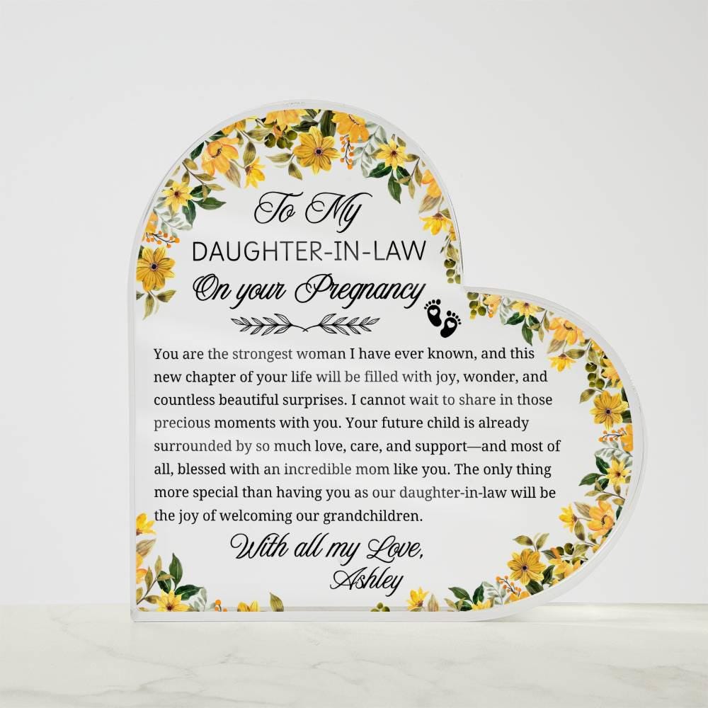 Daughter in Law Pregnancy Gift Personalized Heart Acrylic Plaque – view 5