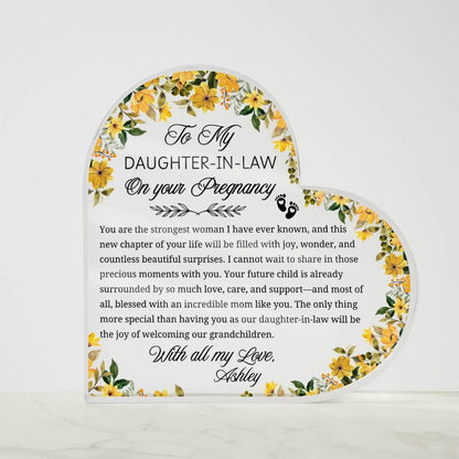 Daughter in Law Pregnancy Gift Personalized Heart Acrylic Plaque – view 5