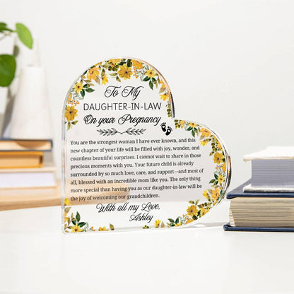 Daughter in Law Pregnancy Gift Personalized Heart Acrylic Plaque – view 3