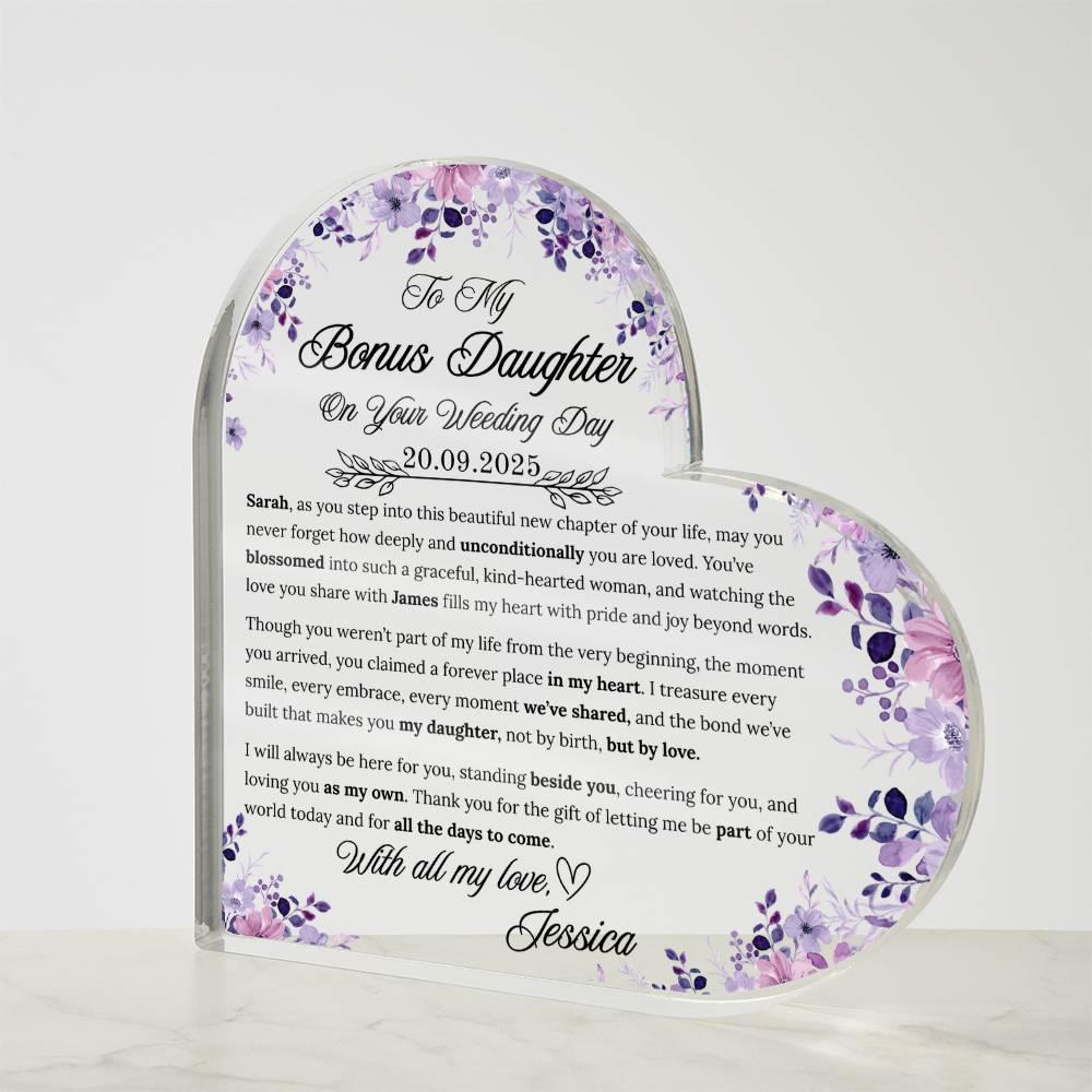 Bonus Daughter Wedding Day Gift Personalized Heart Acrylic Plaque – view 4