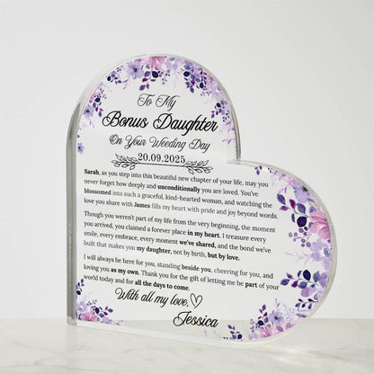 Bonus Daughter Wedding Day Gift Personalized Heart Acrylic Plaque – view 4