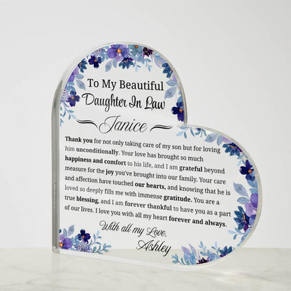 To My Daughter in Law Gift Personalized Heart Acrylic Plaque – view 7