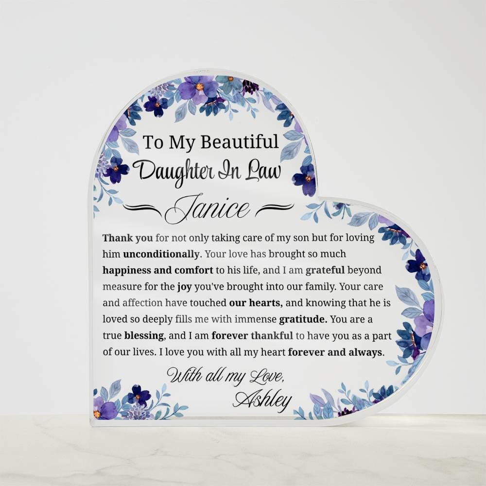 To My Daughter in Law Gift Personalized Heart Acrylic Plaque – view 6