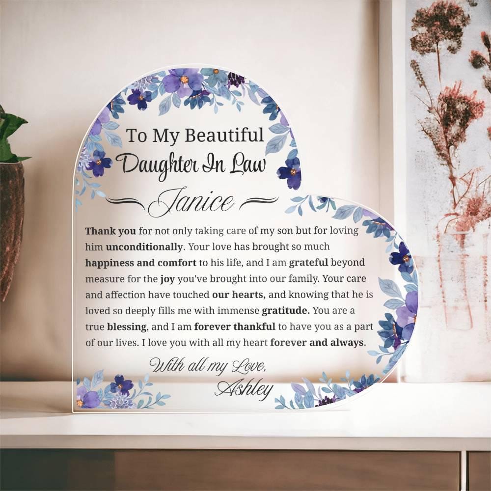 To My Daughter in Law Gift Personalized Heart Acrylic Plaque – view 5