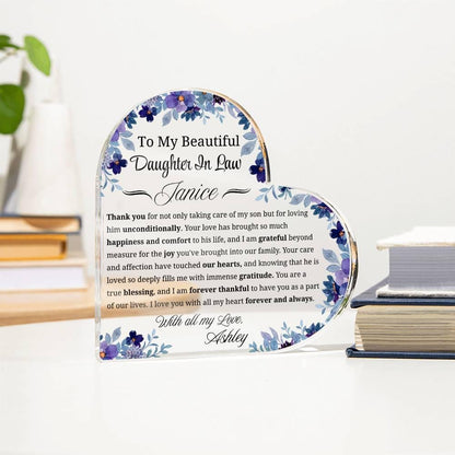 To My Daughter in Law Gift Personalized Heart Acrylic Plaque – view 4
