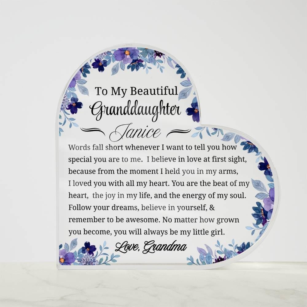 Personalized Granddaughter Gift Heart Acrylic Plaque – From Nana – view 3