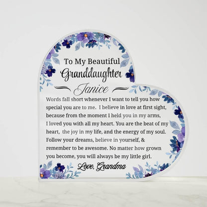 Personalized Granddaughter Gift Heart Acrylic Plaque – From Nana – view 3