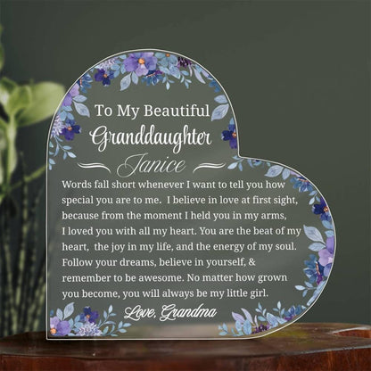 Personalized Granddaughter Gift Heart Acrylic Plaque – From Nana