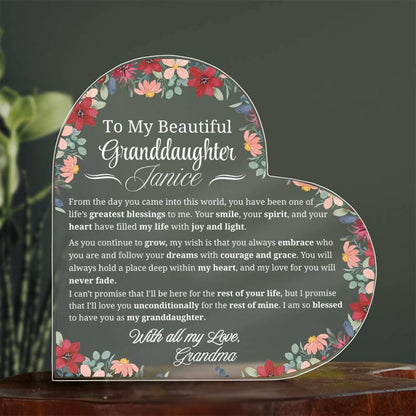 To My Granddaughter Personalized Acrylic Plaque – Gift from Grandma
