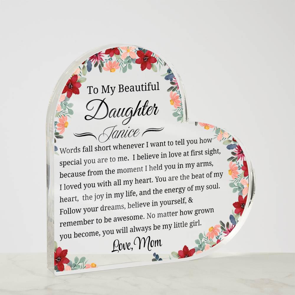 Gift for Daughter Personalized Heart Acrylic Plaque – Gift from Mom – view 4